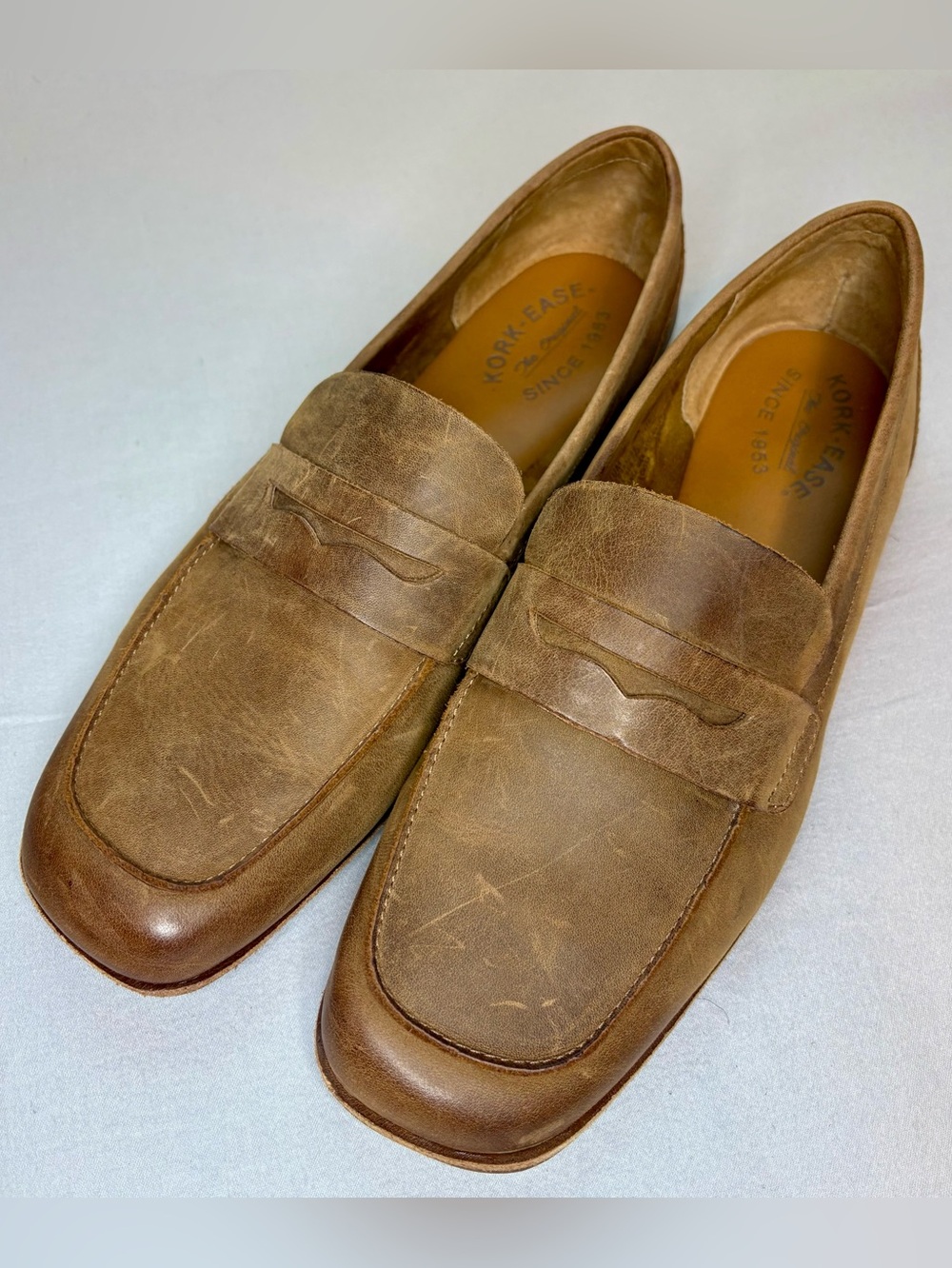 Kork-Ease Pisa Brown Leather Penny Loafers Women’s Size 10M Square Toe